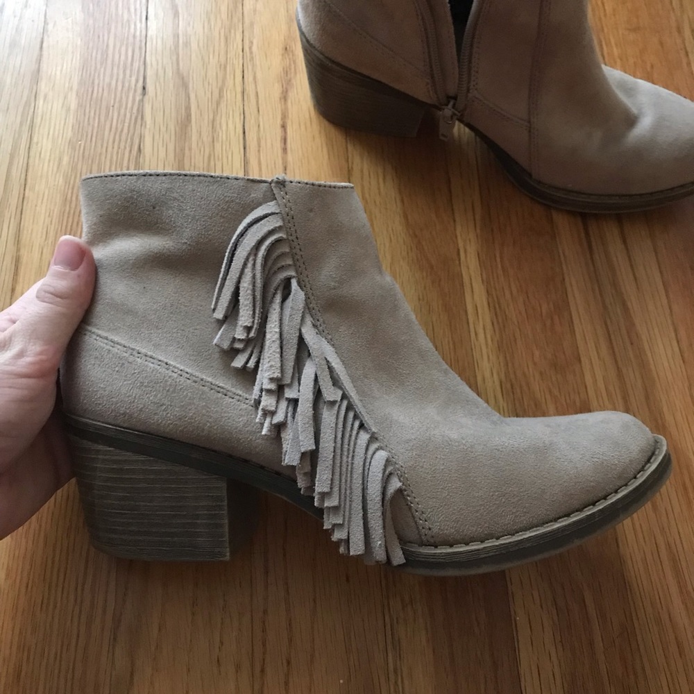 Tan Booties with Fringe
